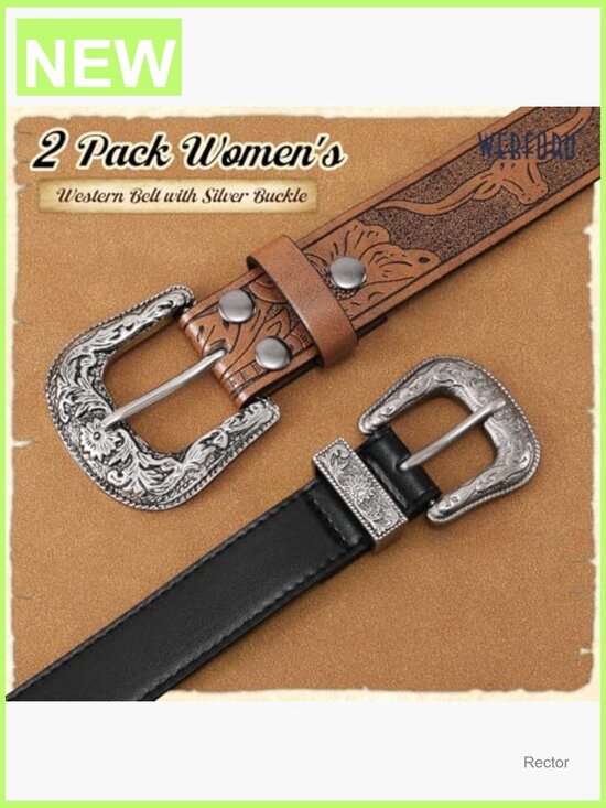 2 Pack PU Leather Belts with Large Silver Vintage Buckle for Women main image 6